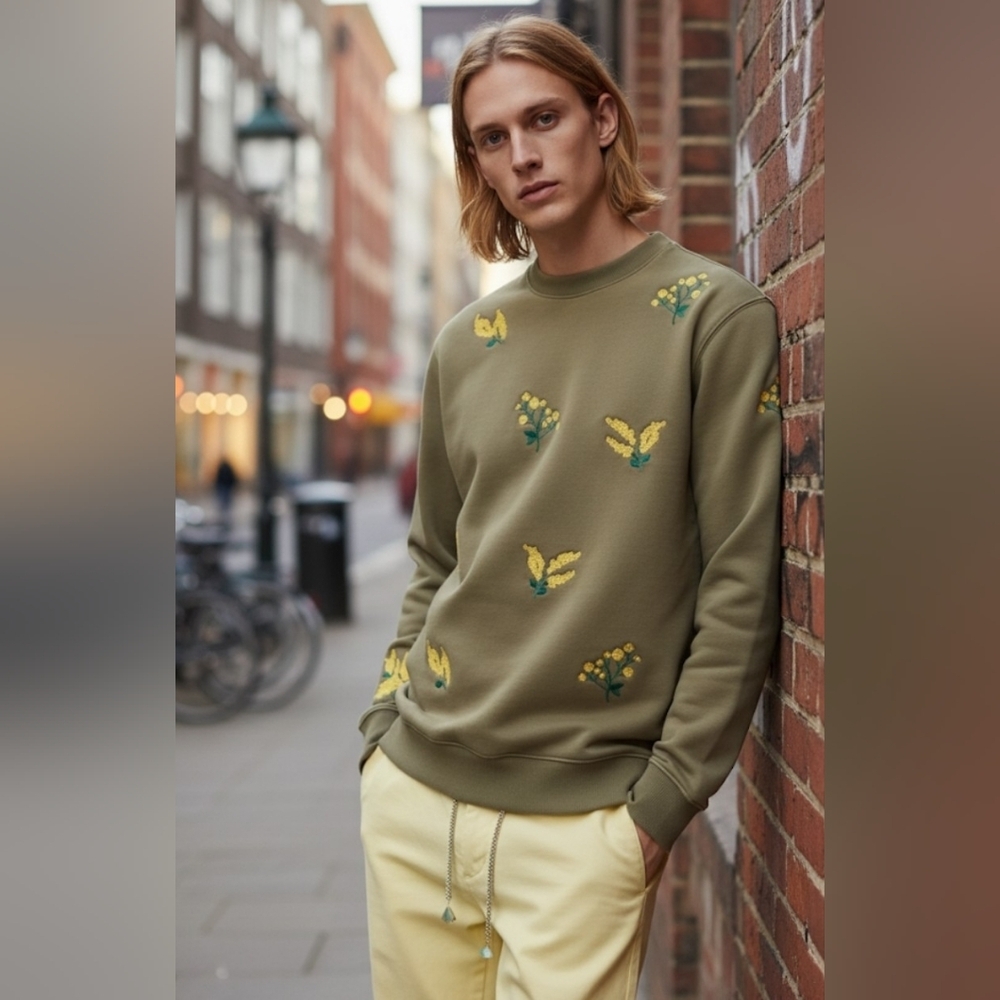 Scotch & Soda Olive Green Floral Embroidered Sweatshirt
